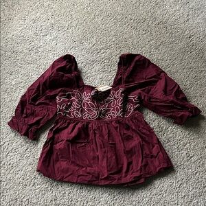 Vestique Deep Red Embroidered Blouse
